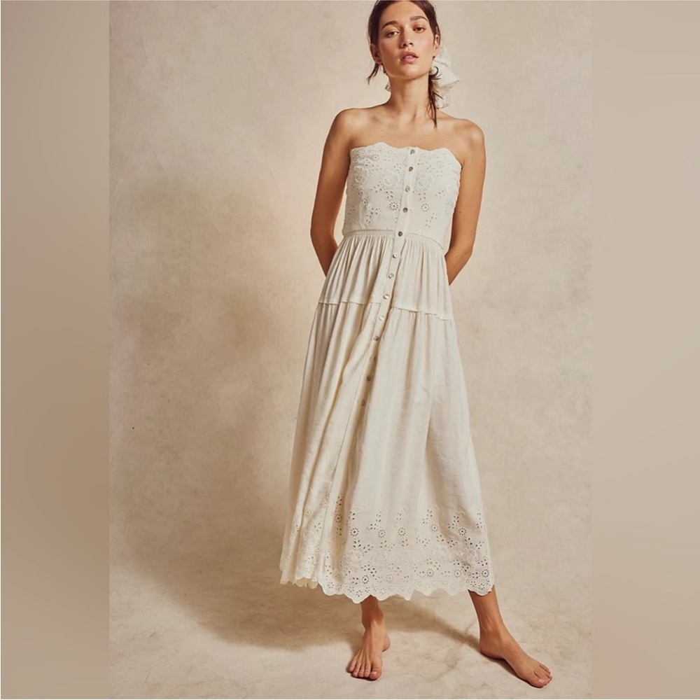 Free People Cream Strapless Midi Dress